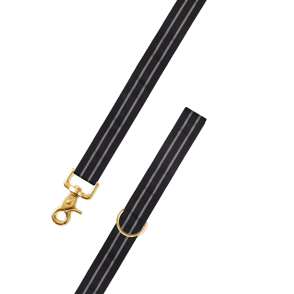 Black &amp; Silver Grosgrain Ribbon Dog Leash