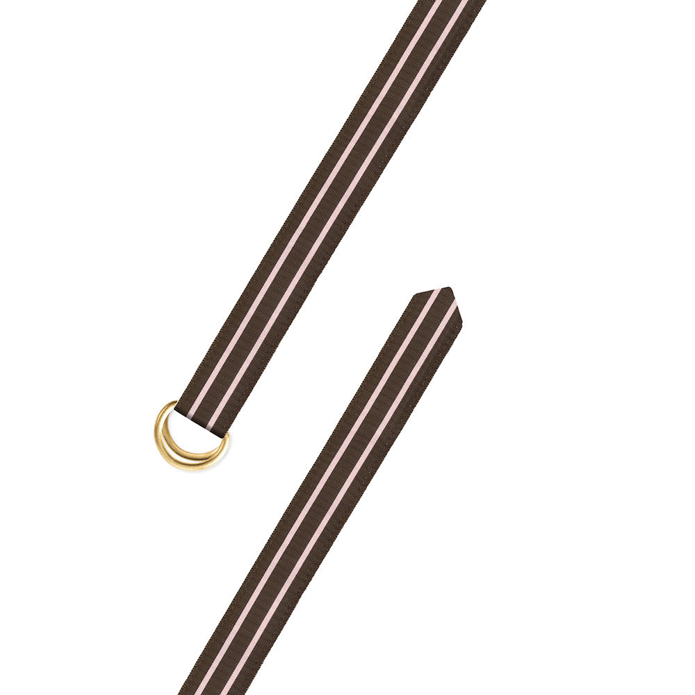 Brown &amp; Pale Pink Grosgrain Ribbon D-Ring Belt