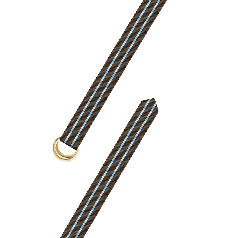 Brown &amp; Light Blue Grosgrain Ribbon D-Ring Belt