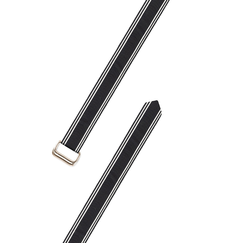 Black &amp; Thin White Stripe Grosgrain Ribbon D-Ring Belt