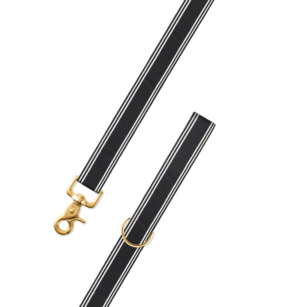 Black &amp; Thin White Stripe Grosgrain Ribbon Dog Leash