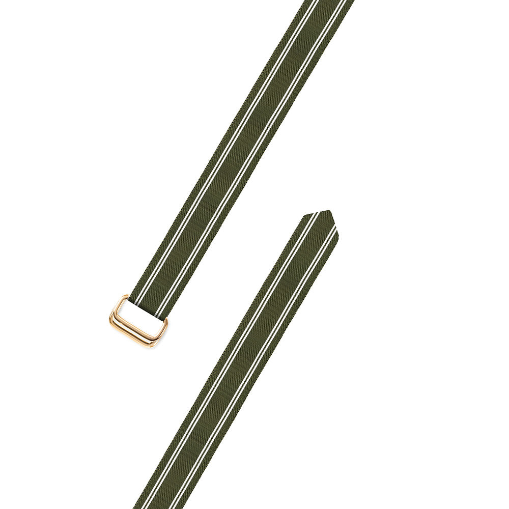 Olive &amp; White Grosgrain Ribbon D-Ring Belt