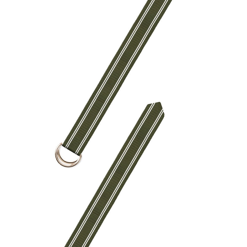 Olive &amp; White Grosgrain Ribbon D-Ring Belt