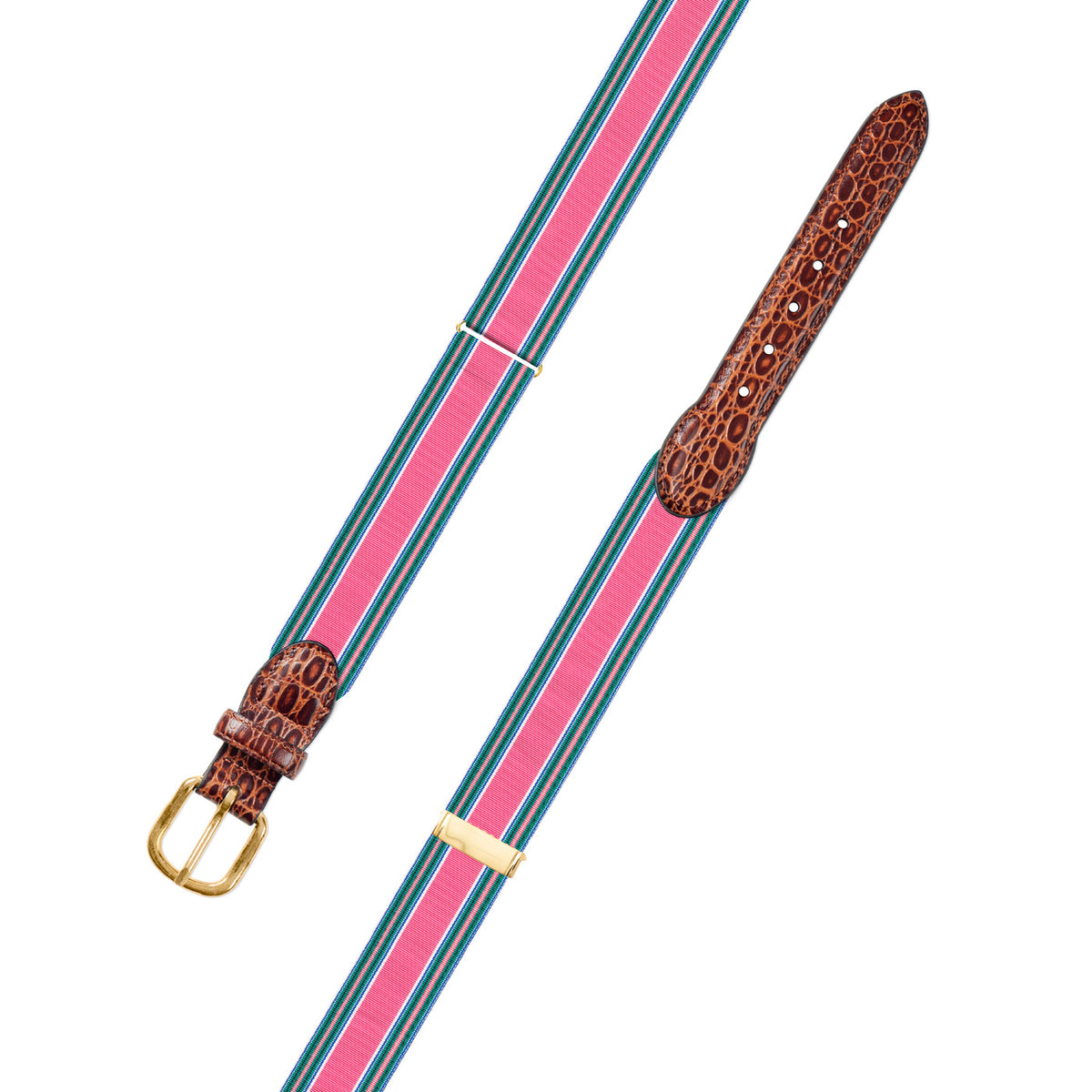 Adjustable Pink Multi Grosgrain Belt with Embossed Calf Tabs