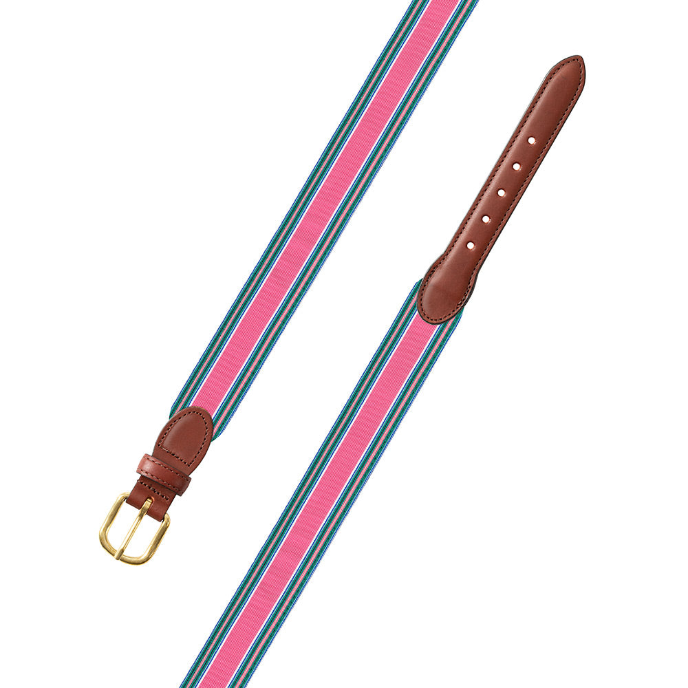 Pink Multi Grosgrain Ribbon Leather Tab Belt