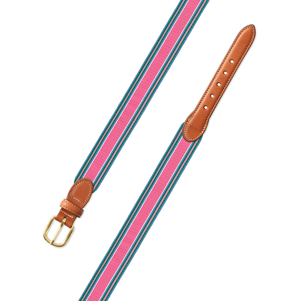 Pink Multi Grosgrain Ribbon Leather Tab Belt