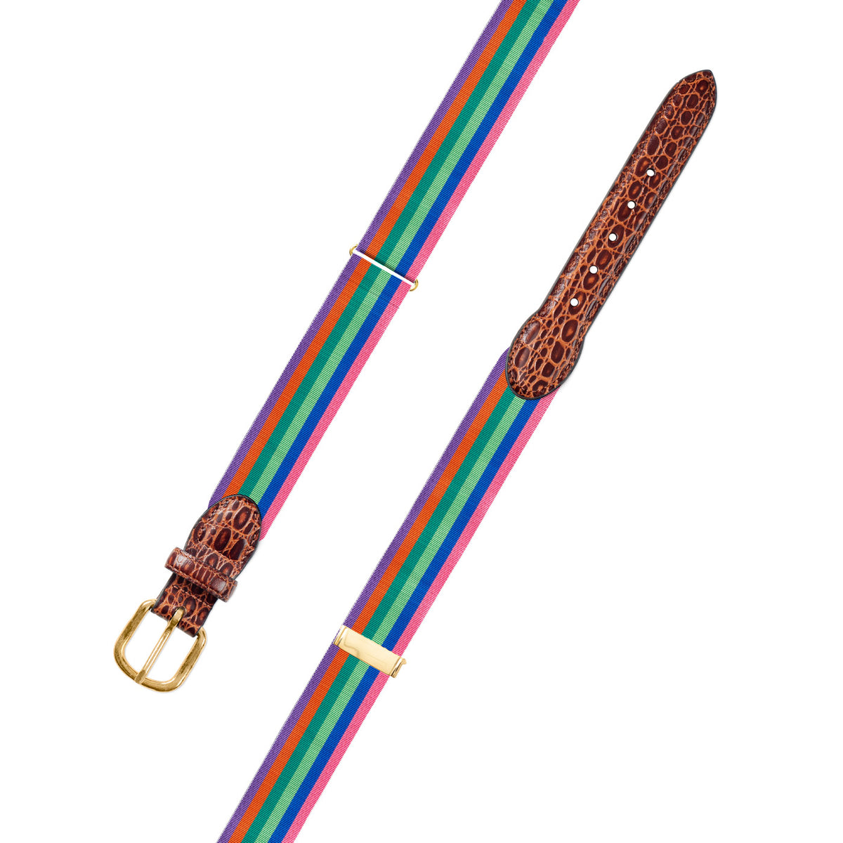 Adjustable Multicolored Grosgrain Belt with Embossed Calf Tabs