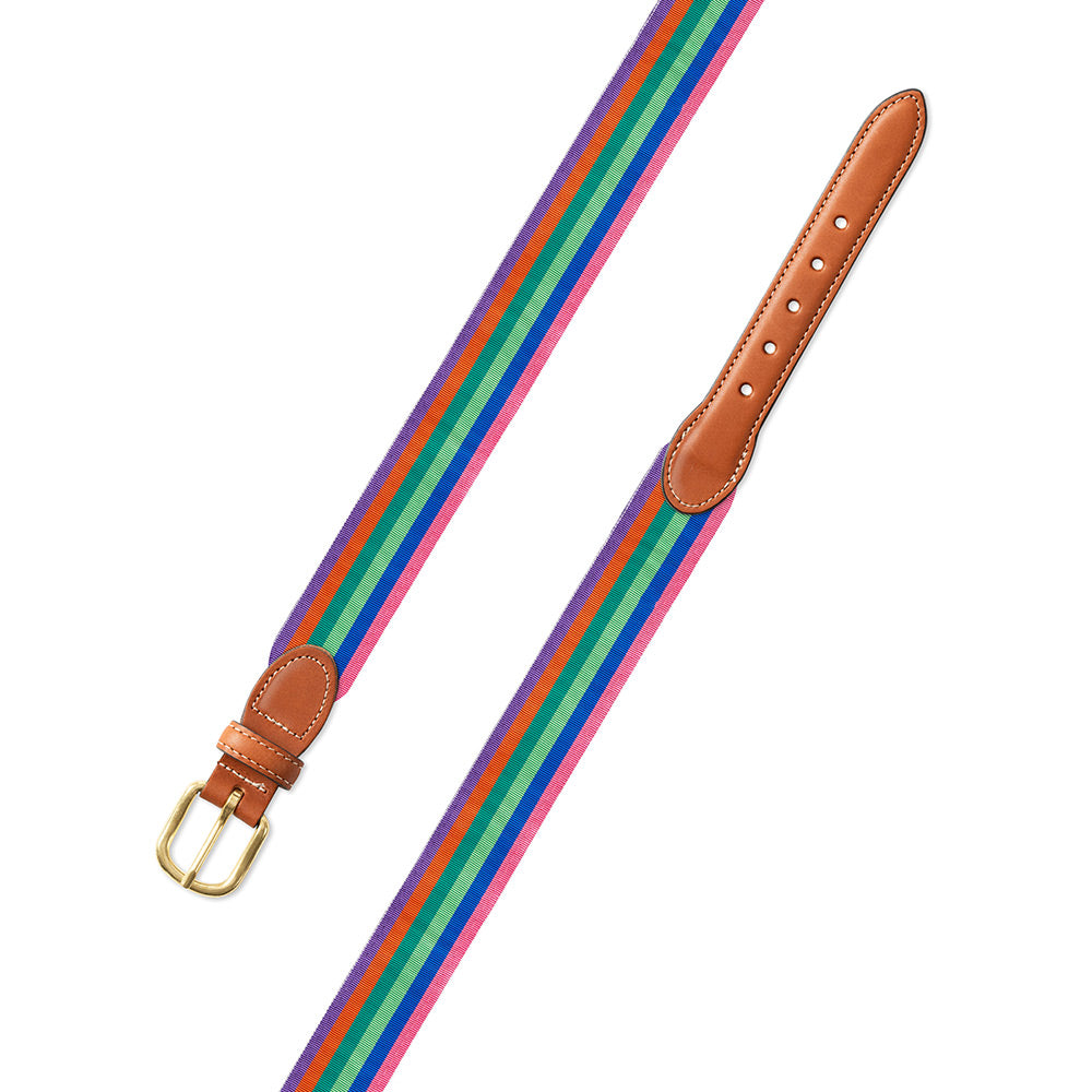 Multicolored Grosgrain Ribbon Leather Tab Belt