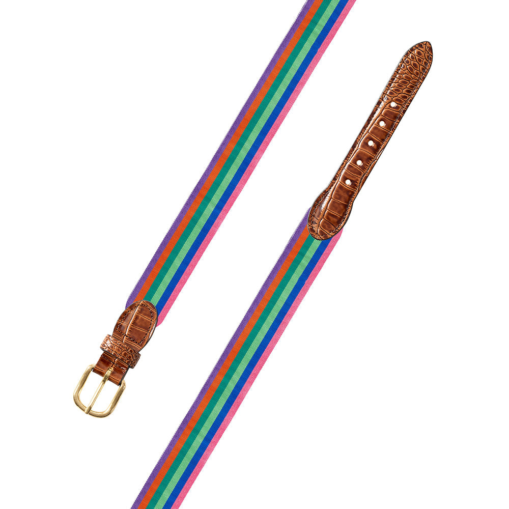 Multicolored Grosgrain Ribbon Leather Tab Belt