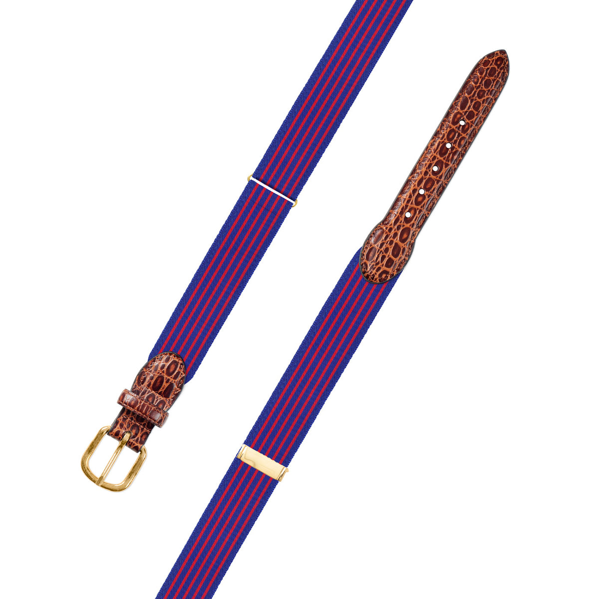 Adjustable Royal Blue &amp; Red Grosgrain Belt with Embossed Calf Tabs
