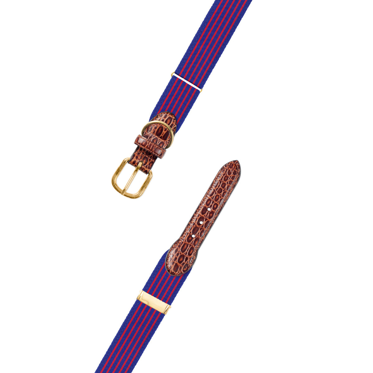 Adjustable Royal Blue &amp; Red Grosgrain Dog Collar with Embossed Calf Tabs