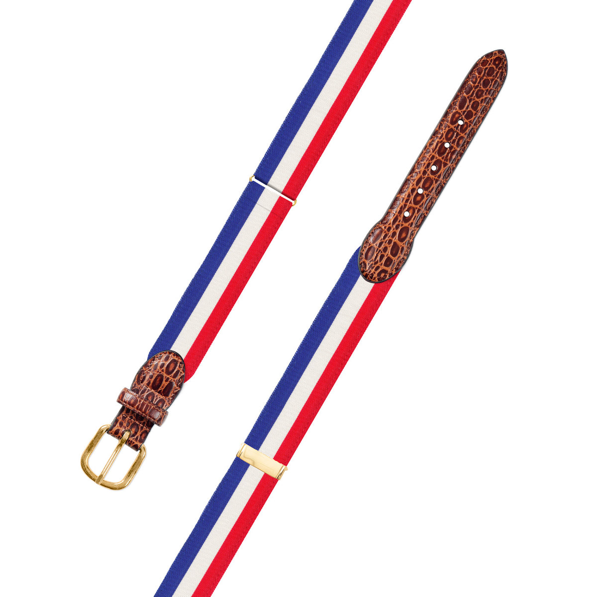 Adjustable Red, White &amp; Blue Grosgrain Belt with Embossed Calf Tabs