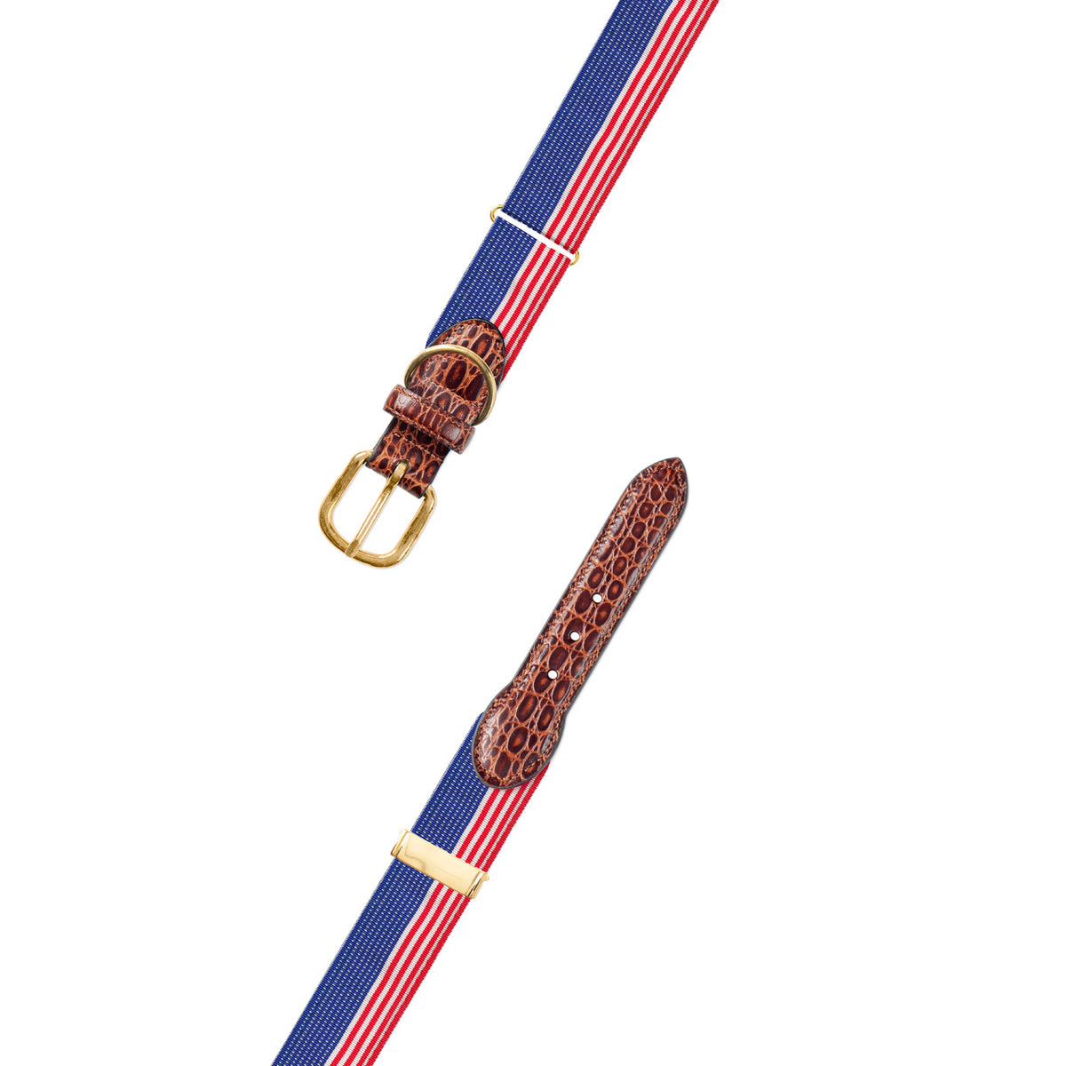 Adjustable Flag Pattern Grosgrain Dog Collar with Embossed Calf Tabs