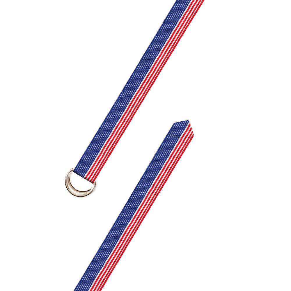 Flag Pattern Grosgrain Ribbon D-Ring Belt