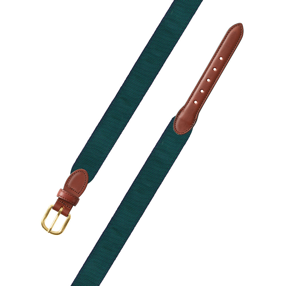 Green &amp; Navy Grosgrain Ribbon Leather Tab Belt