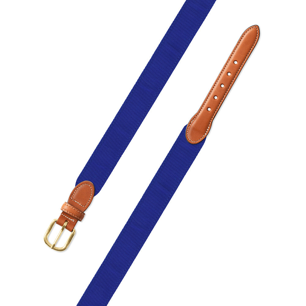 Royal Blue Grosgrain Ribbon Leather Tab Belt