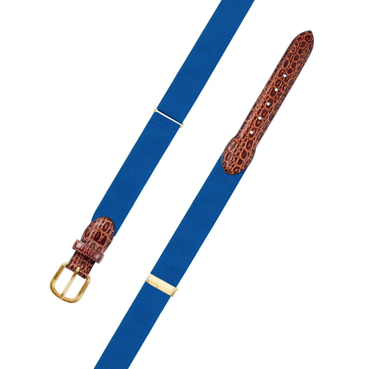 Adjustable Blue Grosgrain Belt with Embossed Calf Tabs