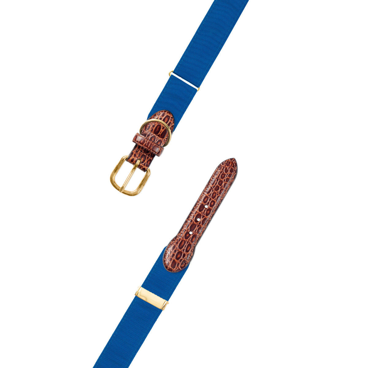 Adjustable Blue Grosgrain Dog Collar with Embossed Calf Tabs