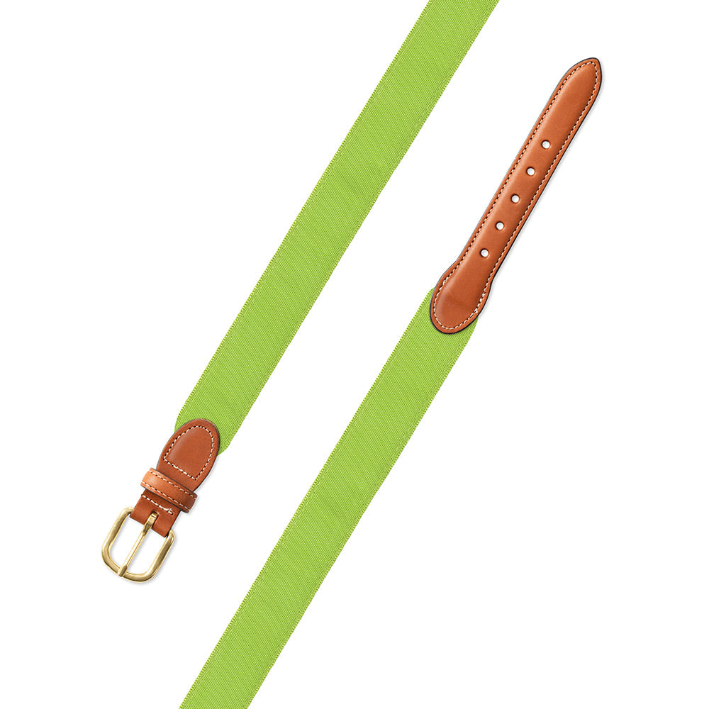 Grass Green Grosgrain Ribbon Leather Tab Belt