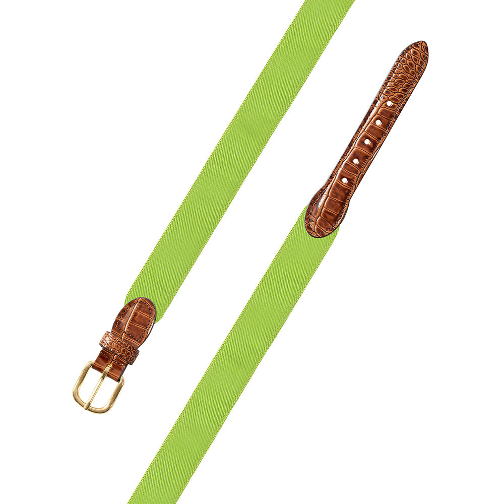 Grass Green Grosgrain Ribbon Leather Tab Belt