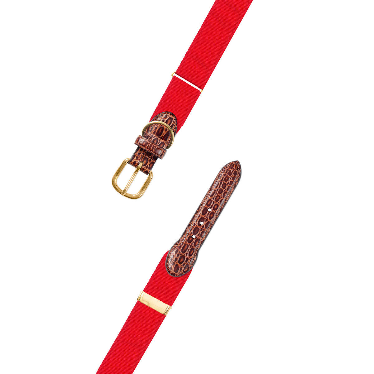 Adjustable Red Grosgrain Dog Collar with Embossed Calf Tabs