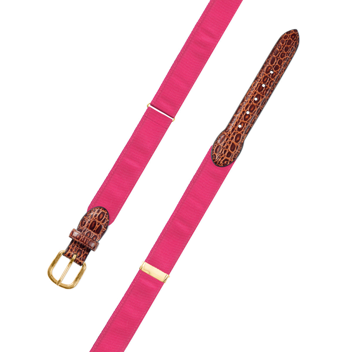 Adjustable Pink Grosgrain Belt with Embossed Calf Tabs