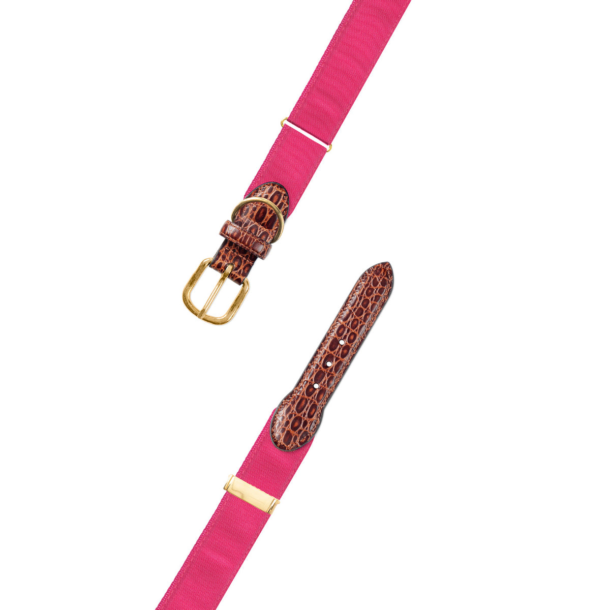 Adjustable Pink Grosgrain Dog Collar with Embossed Calf Tabs