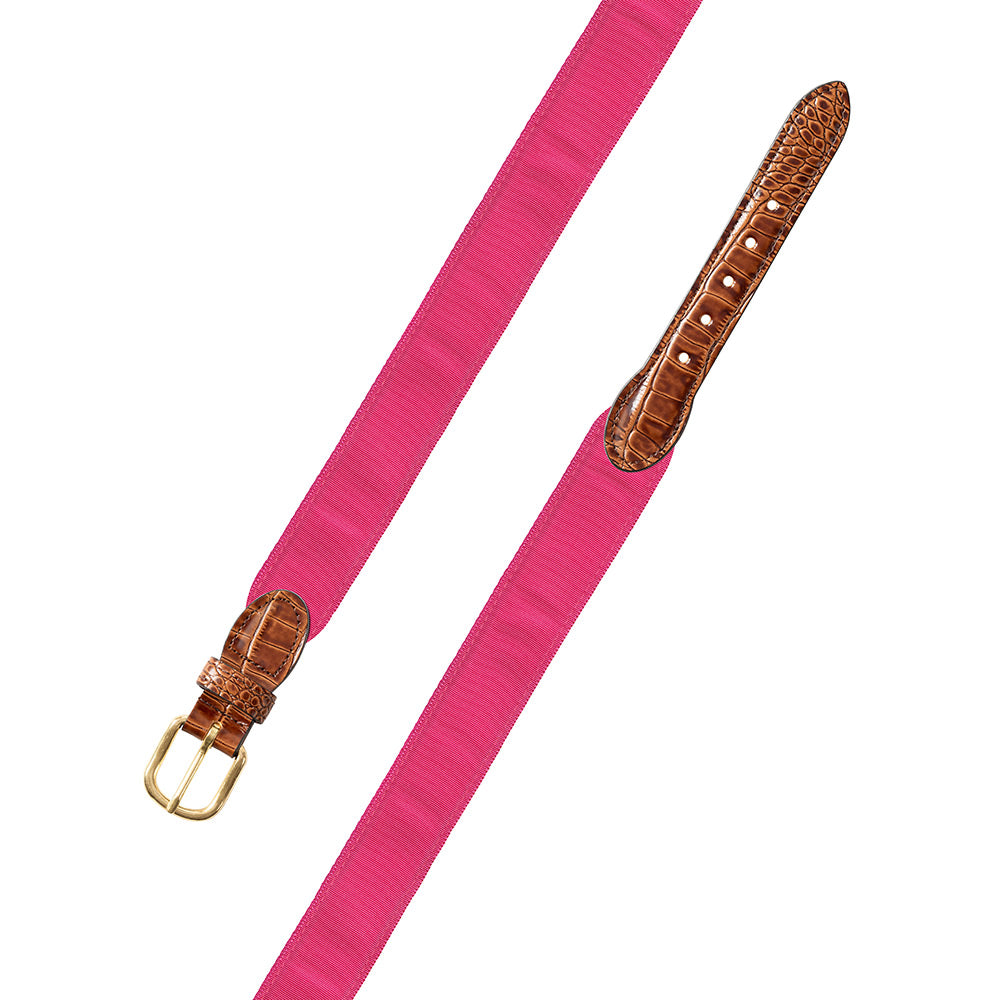 Pink Grosgrain Ribbon Leather Tab Belt