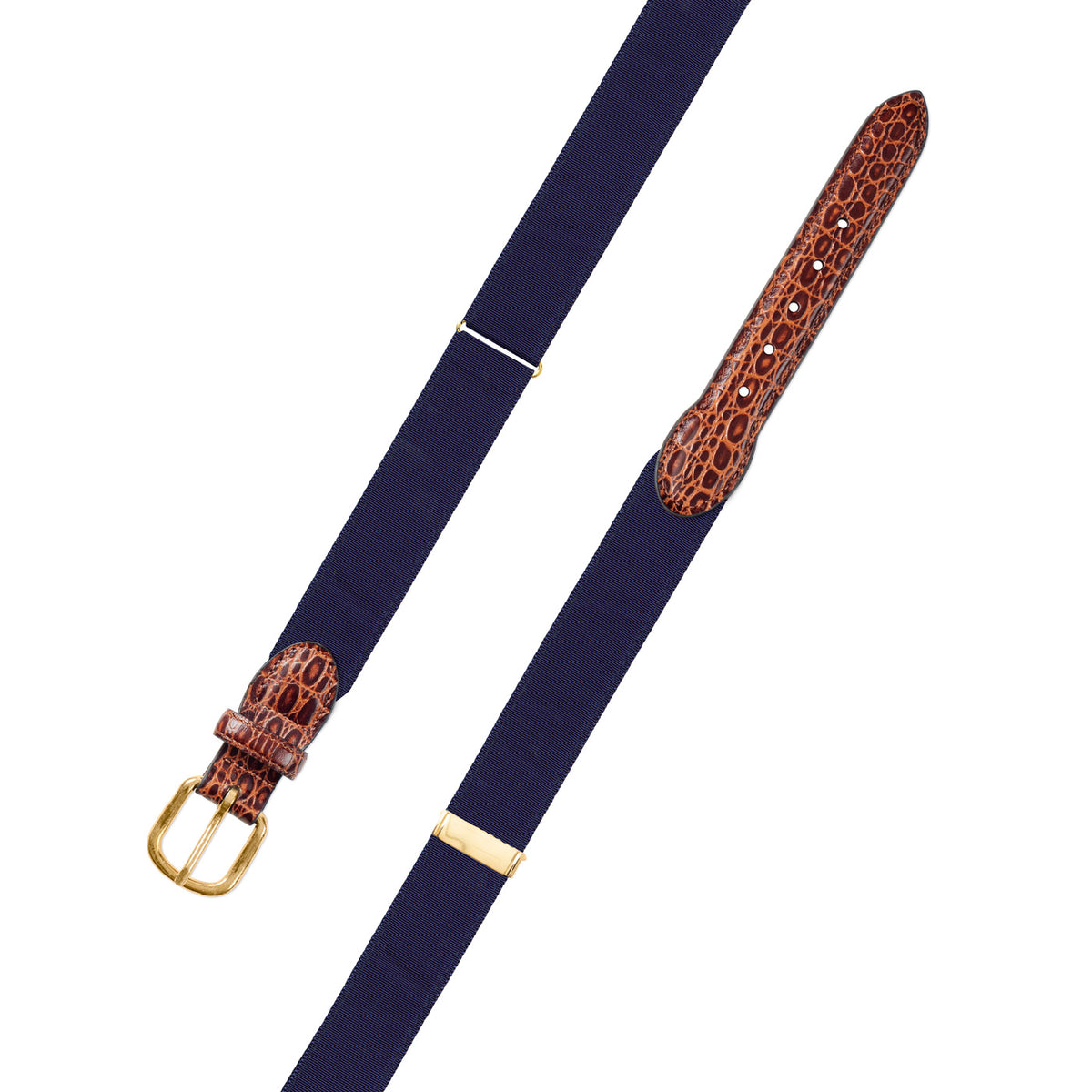 Adjustable Navy Grosgrain Belt with Embossed Calf Tabs