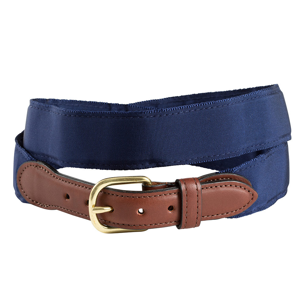 Navy Grosgrain Ribbon Leather Tab Belt