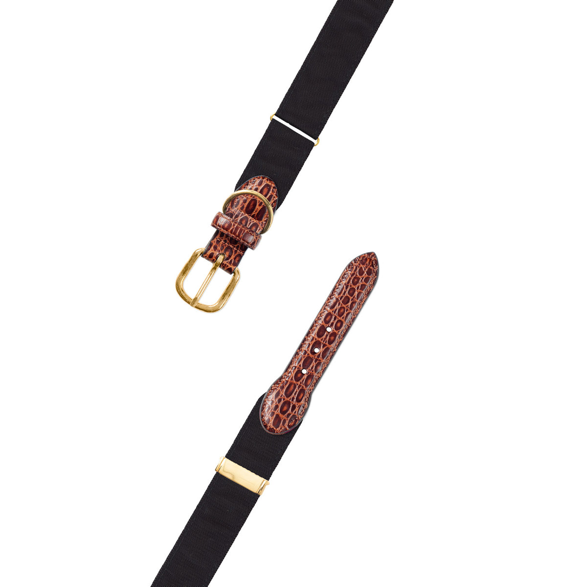 Adjustable Black Grosgrain Dog Collar with Embossed Calf Tabs