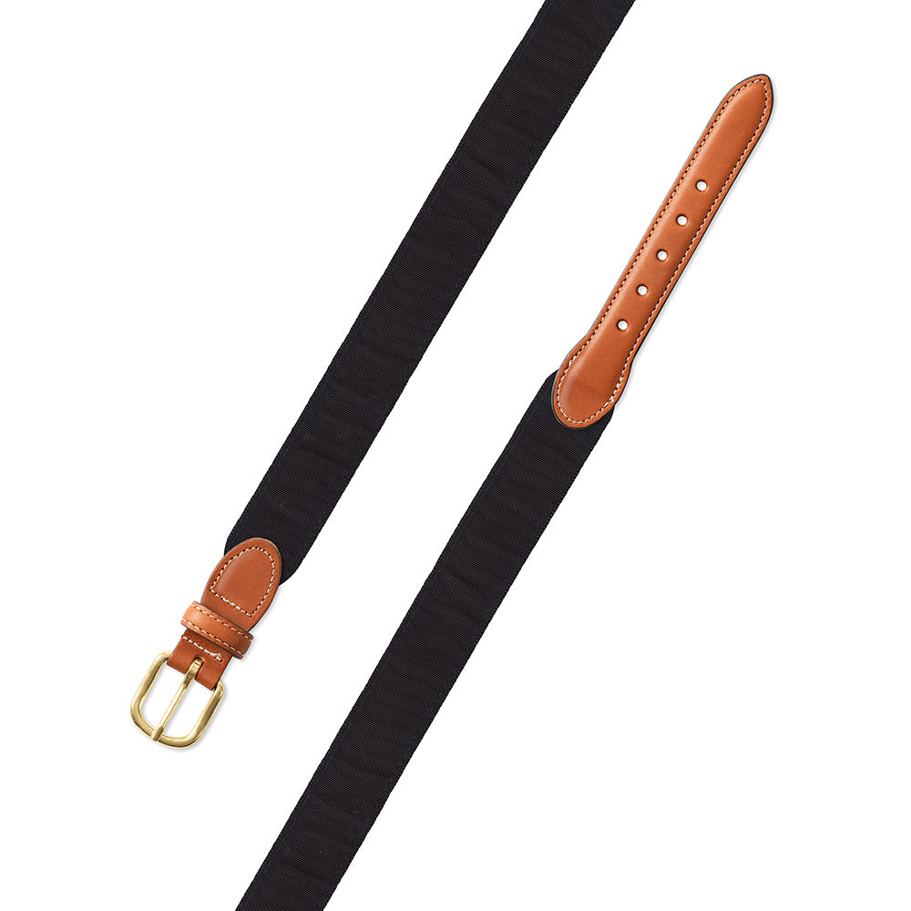 Black Grosgrain Ribbon Leather Tab Belt