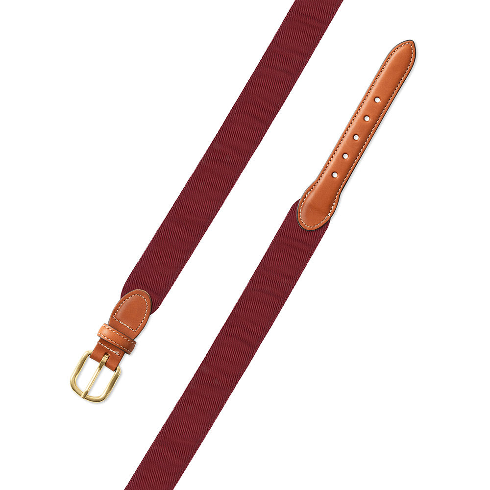 Burgundy Grosgrain Ribbon Leather Tab Belt