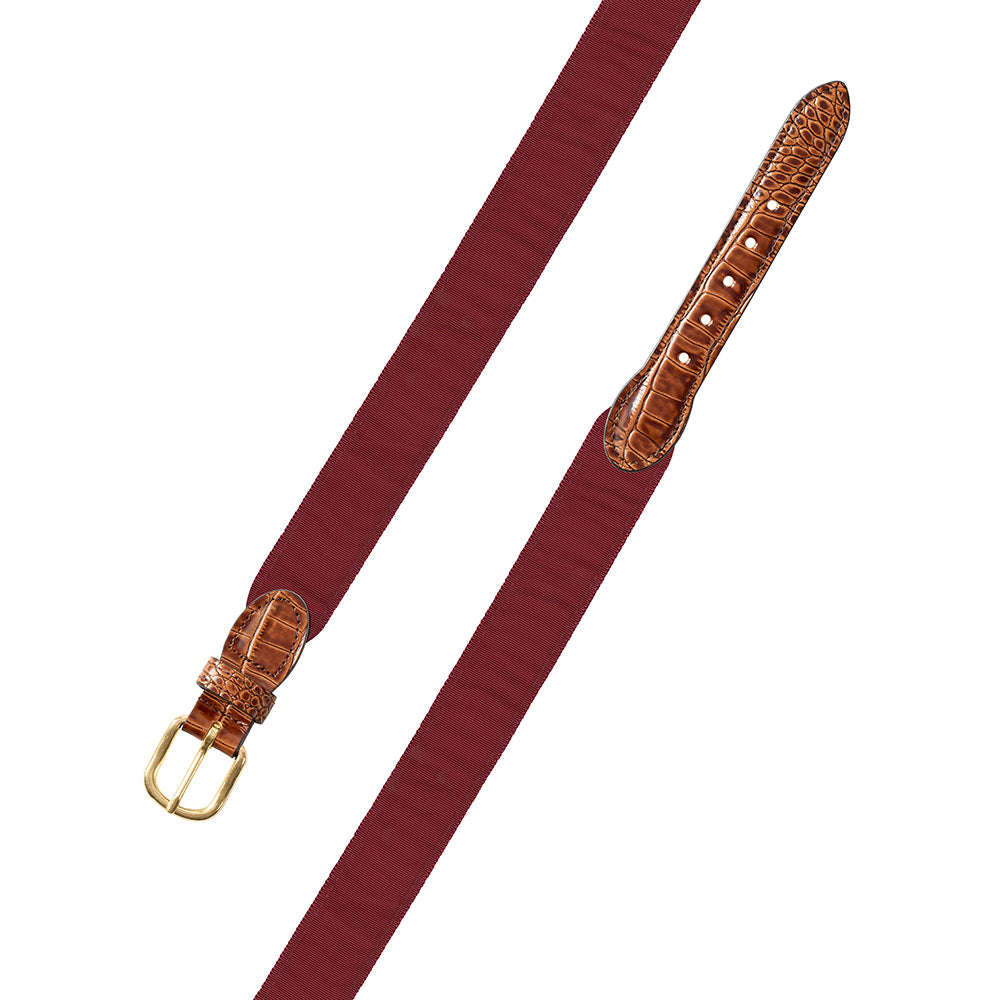 Burgundy Grosgrain Ribbon Leather Tab Belt