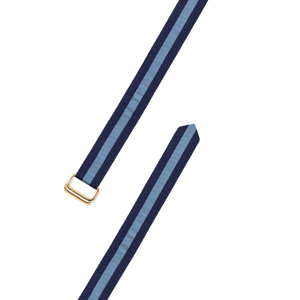 Navy &amp; Light Blue Grosgrain Ribbon D-Ring Belt