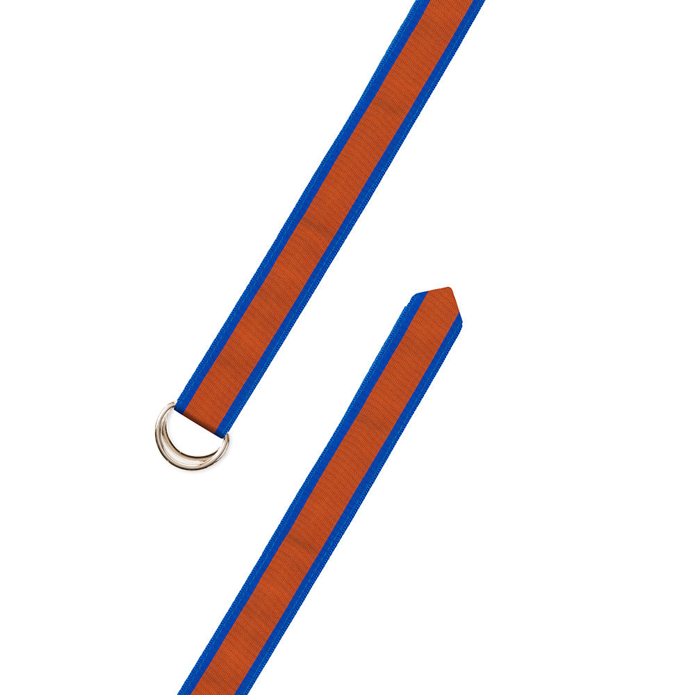 Orange on Blue Grosgrain Ribbon D-Ring Belt