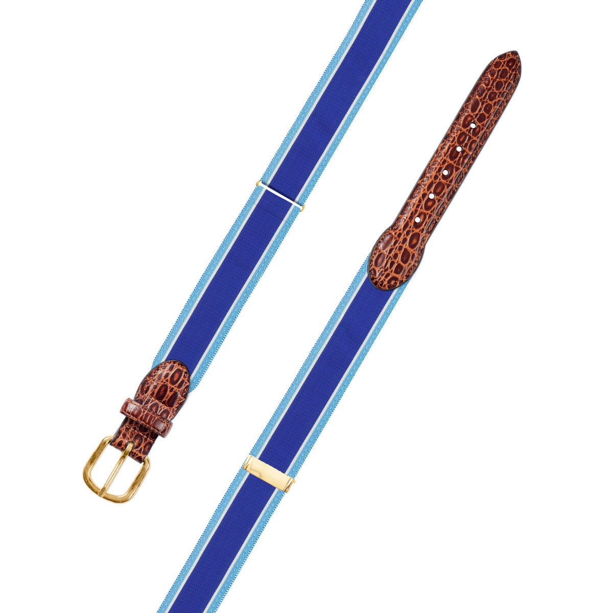 Adjustable Navy &amp; Blue Grosgrain Belt with Embossed Calf Tabs