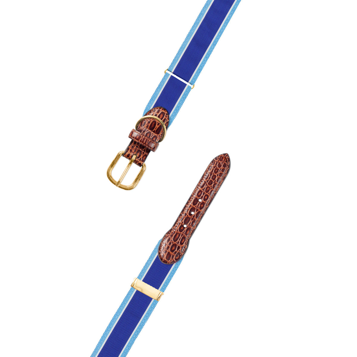 Adjustable Navy &amp; Blue Grosgrain Dog Collar with Embossed Calf Tabs