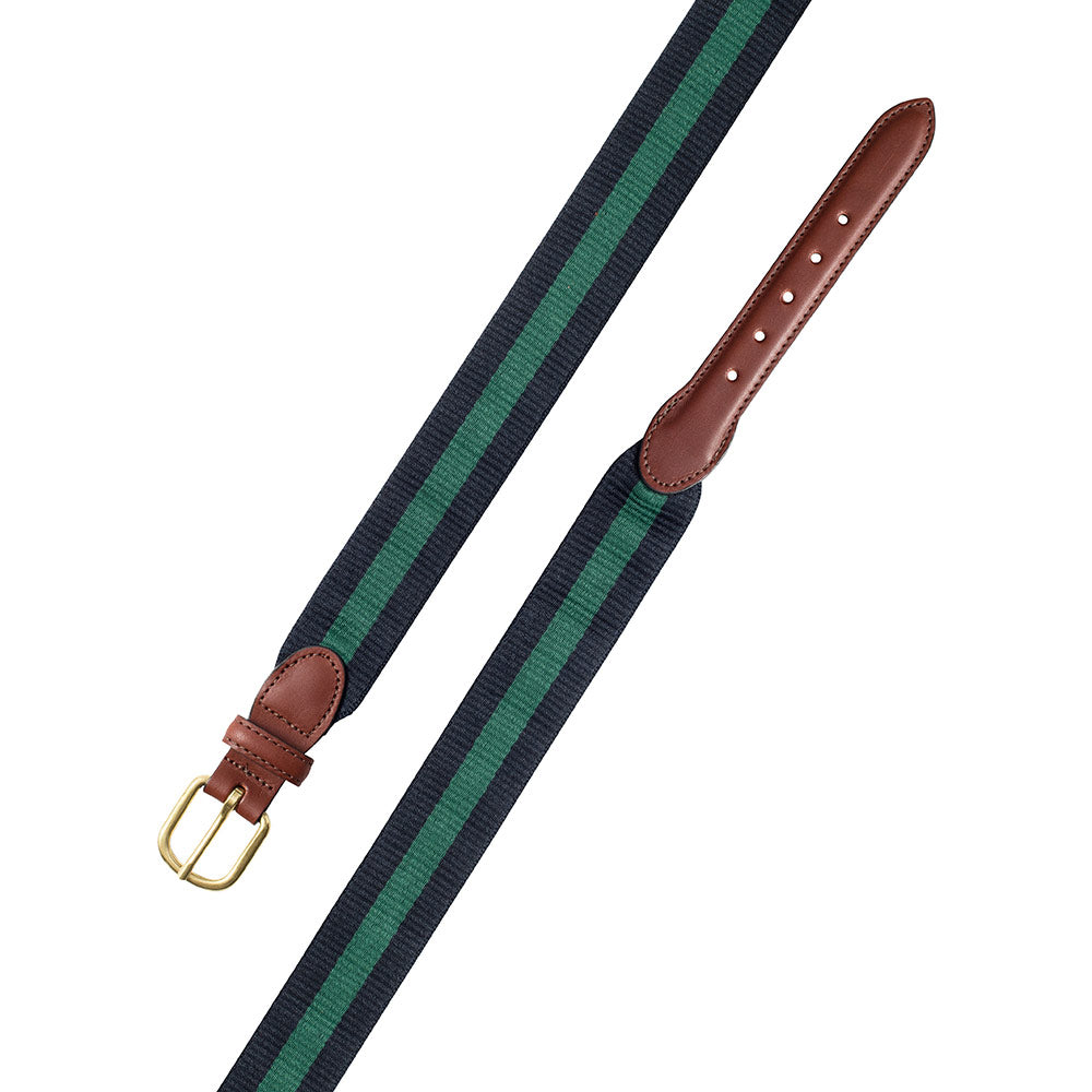 Navy &amp; Green Wide Belgian Surcingle Leather Tab Belt