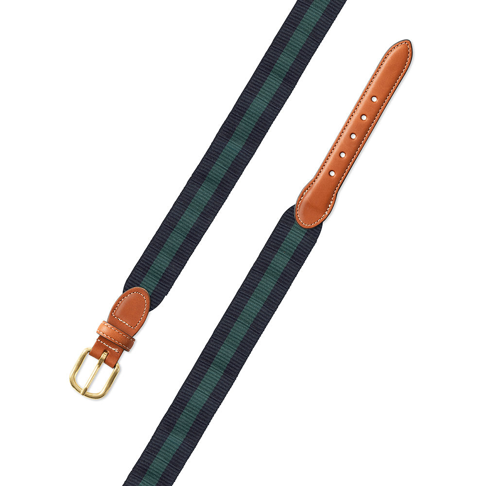 Navy &amp; Green Wide Belgian Surcingle Leather Tab Belt