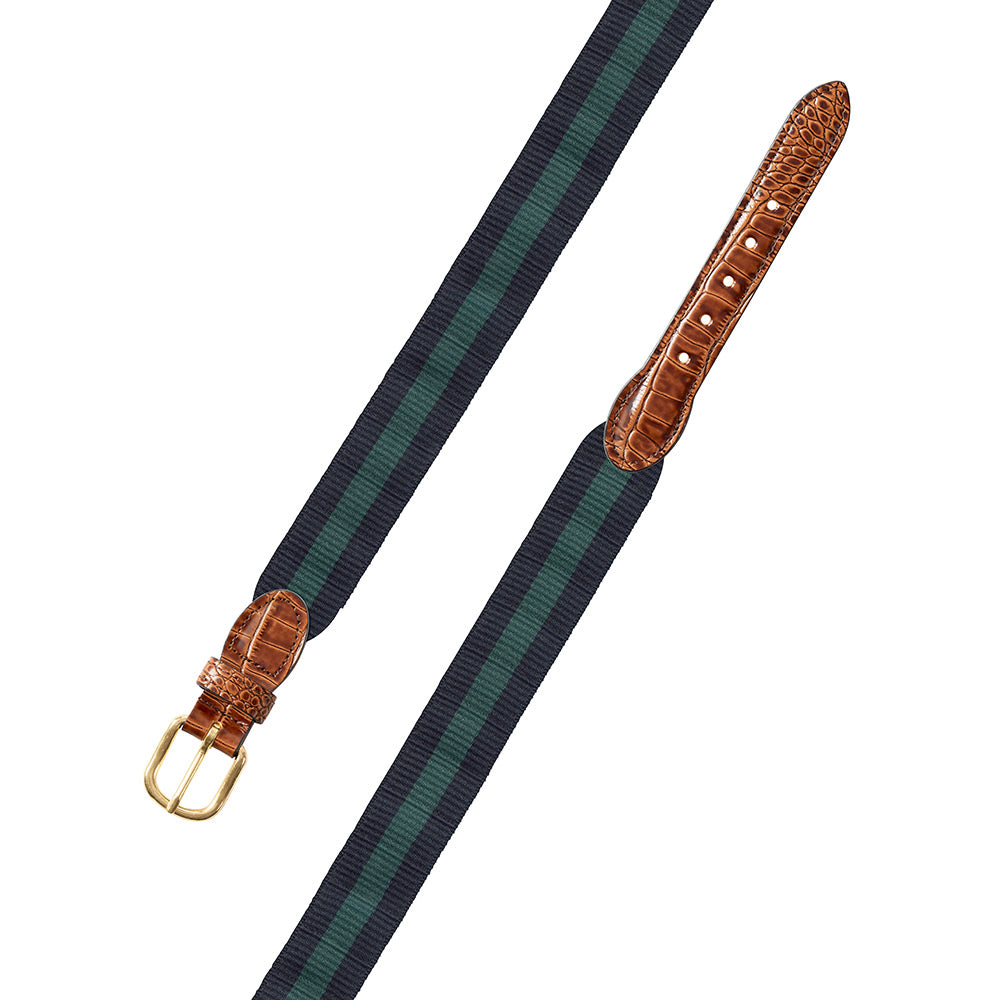 Navy &amp; Green Wide Belgian Surcingle Leather Tab Belt